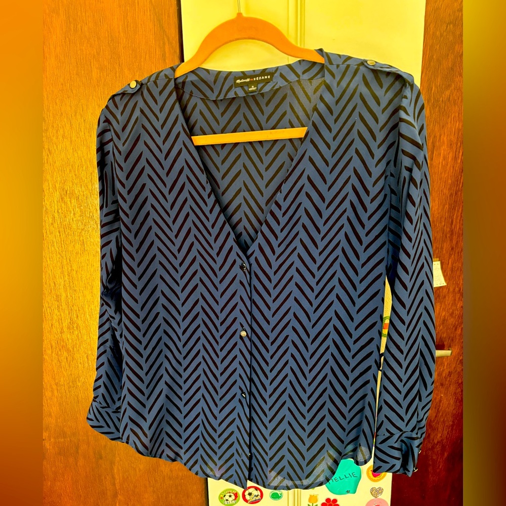 Blue Chevron Madewell/Sezane Patterned Silk Blouse